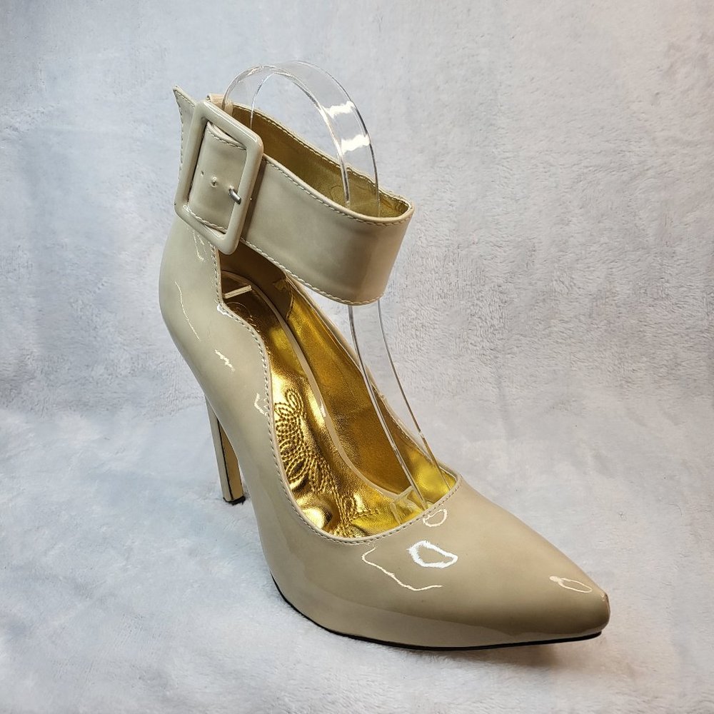 * Mona Mia Nude Pointy Toe Wide Cuff Pump With 5" Stiletto Heels